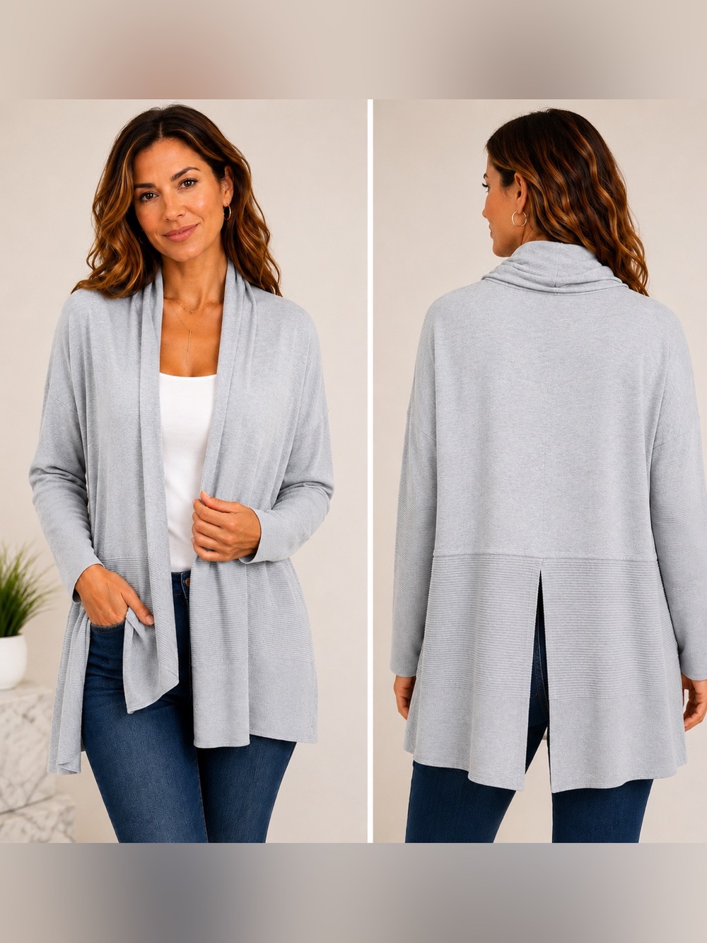Calia by Carri Underwood Light Gray Open-Front Women's Sweater Cardigan